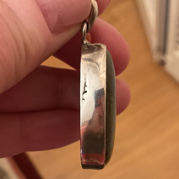 Sterling Silver 925 Labradorite/Red Corall Oval Large Pendant - Picture 5 of 7